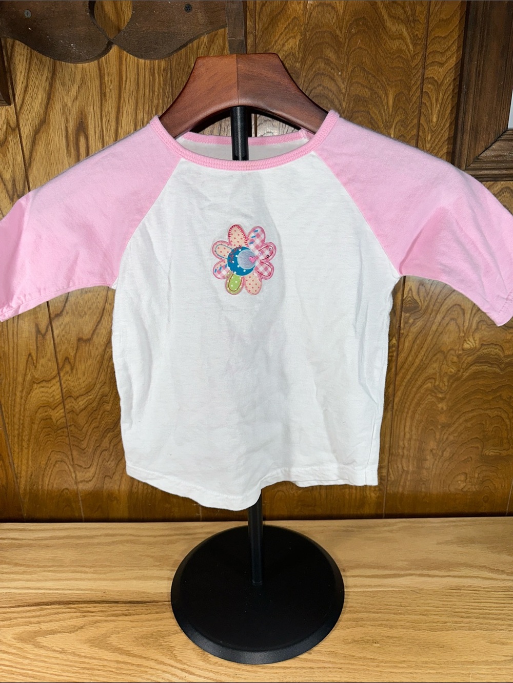 🎉Pink & White Raglan Flower Graphic Kids Top. D138